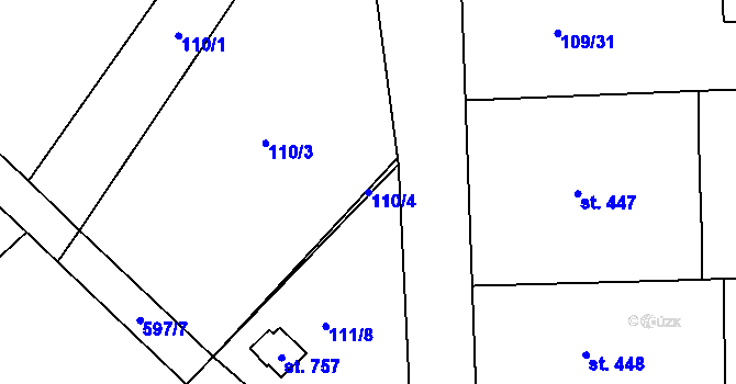 Parcela st. 110/4 v KÚ Velká Hleďsebe, Katastrální mapa