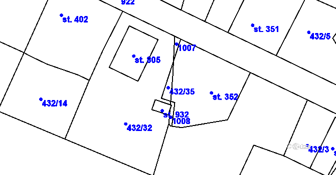 Parcela st. 432/35 v KÚ Velká Hleďsebe, Katastrální mapa