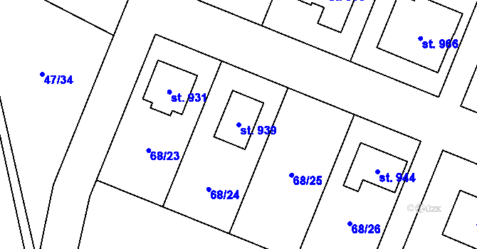 Parcela st. 939 v KÚ Velká Hleďsebe, Katastrální mapa