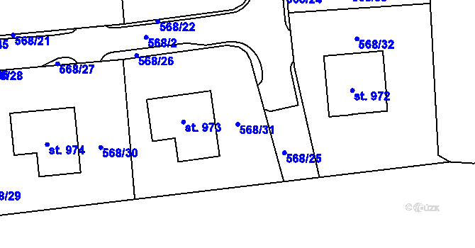 Parcela st. 568/31 v KÚ Velká Hleďsebe, Katastrální mapa