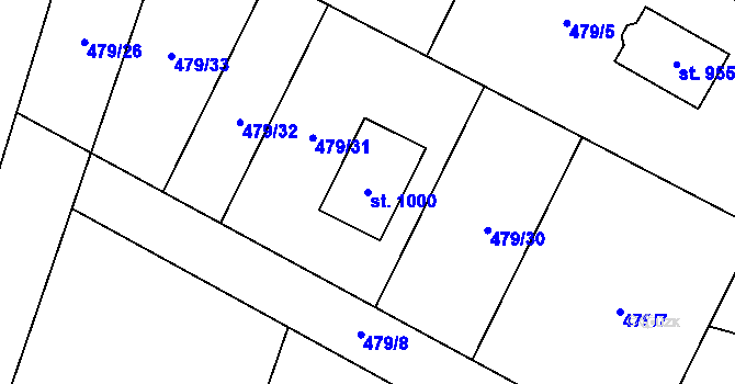 Parcela st. 1000 v KÚ Velká Hleďsebe, Katastrální mapa