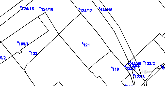 Parcela st. 121 v KÚ Velká Chmelištná, Katastrální mapa