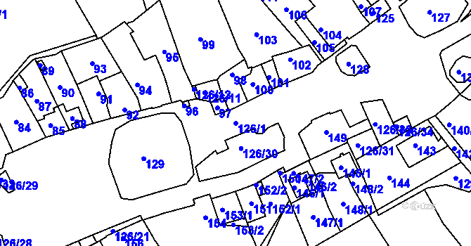 Parcela st. 126/1 v KÚ Velká Chmelištná, Katastrální mapa