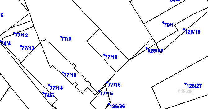 Parcela st. 77/10 v KÚ Velká Chmelištná, Katastrální mapa