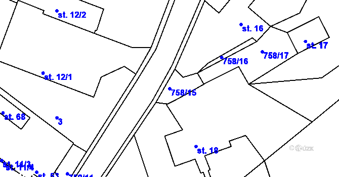 Parcela st. 758/15 v KÚ Útěchovice pod Stražištěm, Katastrální mapa