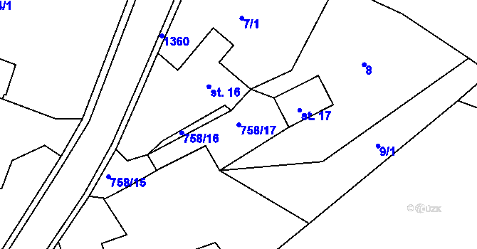 Parcela st. 758/17 v KÚ Útěchovice pod Stražištěm, Katastrální mapa