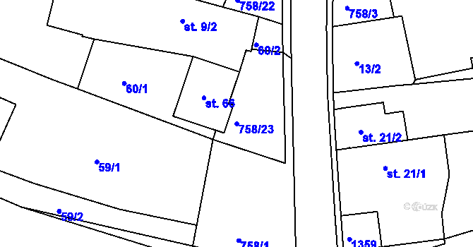 Parcela st. 758/23 v KÚ Útěchovice pod Stražištěm, Katastrální mapa