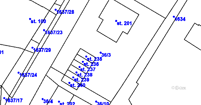 Parcela st. 36/3 v KÚ Velká Chyška, Katastrální mapa
