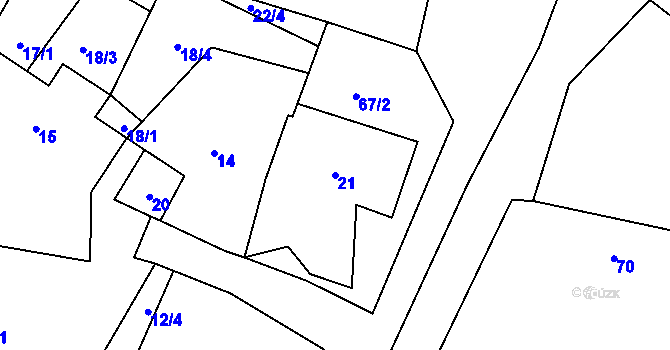 Parcela st. 21 v KÚ Velká Javorská, Katastrální mapa