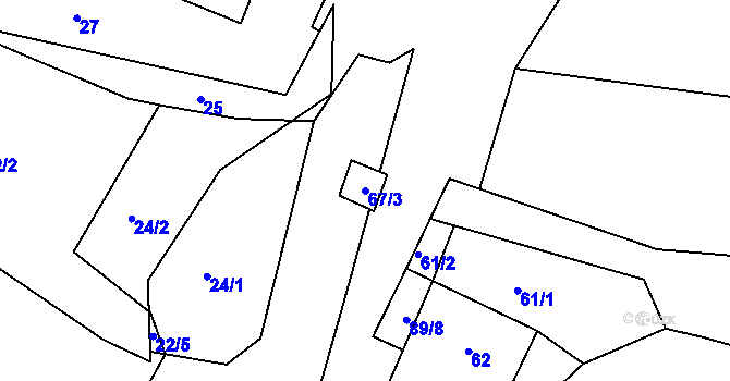 Parcela st. 67/3 v KÚ Velká Javorská, Katastrální mapa