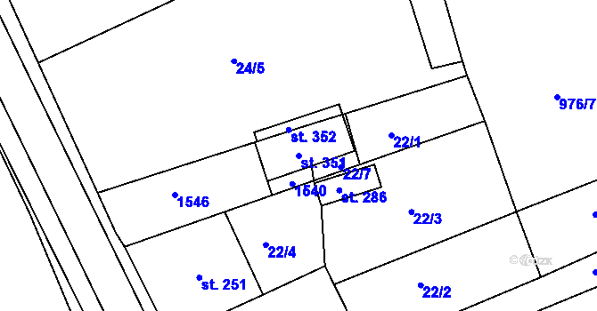 Parcela st. 351 v KÚ Velká Jesenice, Katastrální mapa