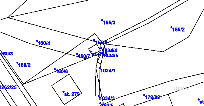 Parcela st. 1034/5 v KÚ Velká Jesenice, Katastrální mapa