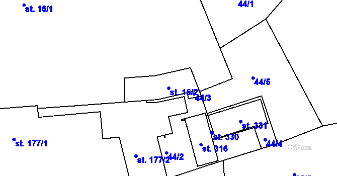 Parcela st. 16/2 v KÚ Velká Jesenice, Katastrální mapa