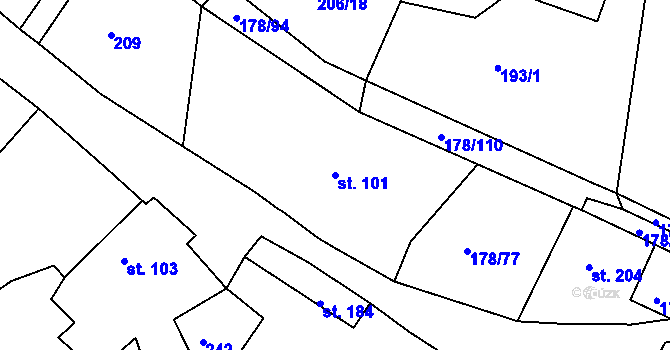 Parcela st. 101 v KÚ Velká Jesenice, Katastrální mapa