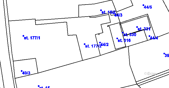 Parcela st. 177/2 v KÚ Velká Jesenice, Katastrální mapa