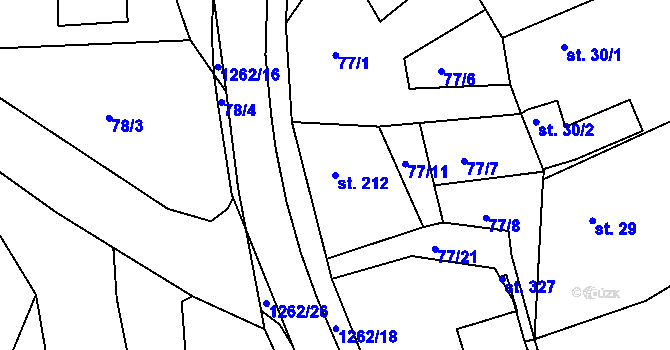 Parcela st. 212 v KÚ Velká Jesenice, Katastrální mapa