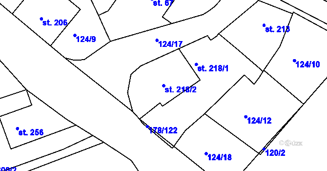 Parcela st. 218/2 v KÚ Velká Jesenice, Katastrální mapa