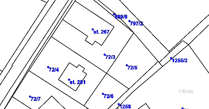 Parcela st. 72/3 v KÚ Velká Jesenice, Katastrální mapa