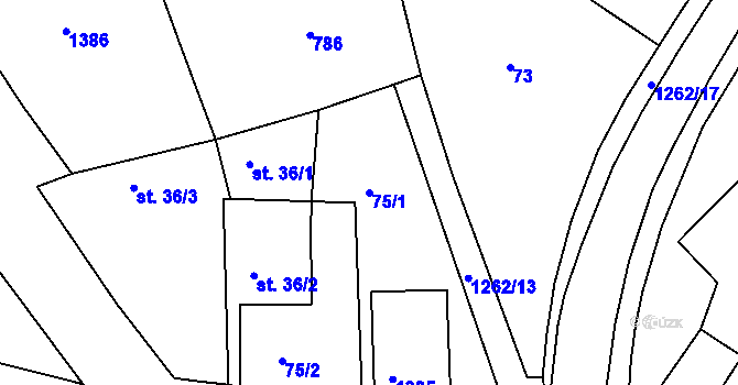 Parcela st. 75/1 v KÚ Velká Jesenice, Katastrální mapa