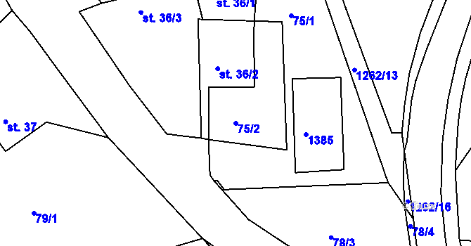 Parcela st. 75/2 v KÚ Velká Jesenice, Katastrální mapa