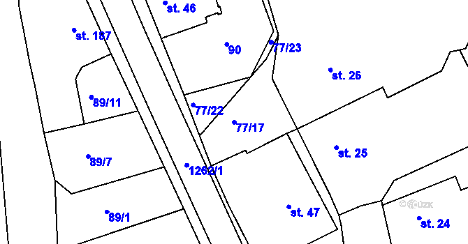 Parcela st. 77/17 v KÚ Velká Jesenice, Katastrální mapa