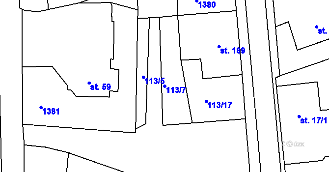 Parcela st. 113/7 v KÚ Velká Jesenice, Katastrální mapa