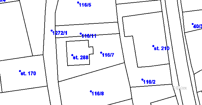 Parcela st. 116/7 v KÚ Velká Jesenice, Katastrální mapa