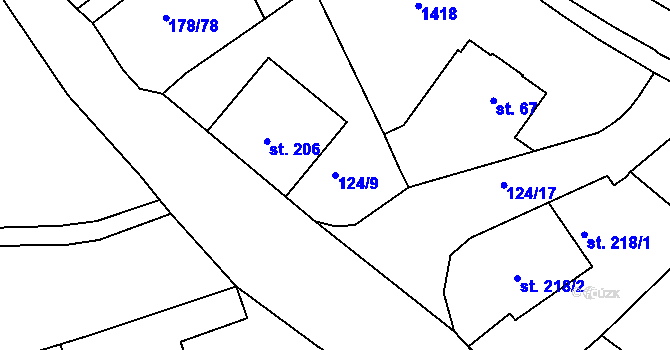 Parcela st. 124/9 v KÚ Velká Jesenice, Katastrální mapa