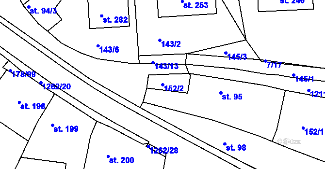Parcela st. 152/2 v KÚ Velká Jesenice, Katastrální mapa