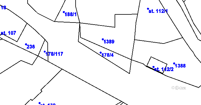 Parcela st. 178/4 v KÚ Velká Jesenice, Katastrální mapa