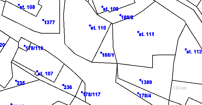 Parcela st. 188/1 v KÚ Velká Jesenice, Katastrální mapa