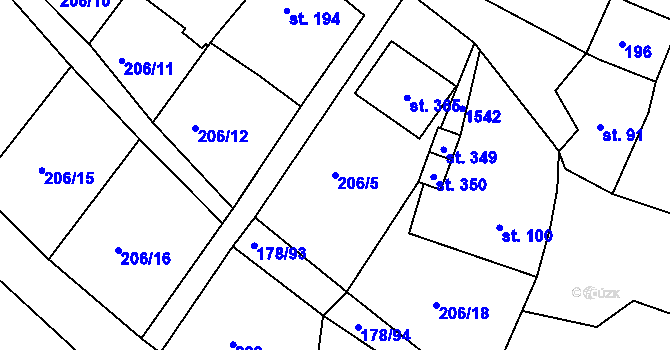 Parcela st. 206/5 v KÚ Velká Jesenice, Katastrální mapa