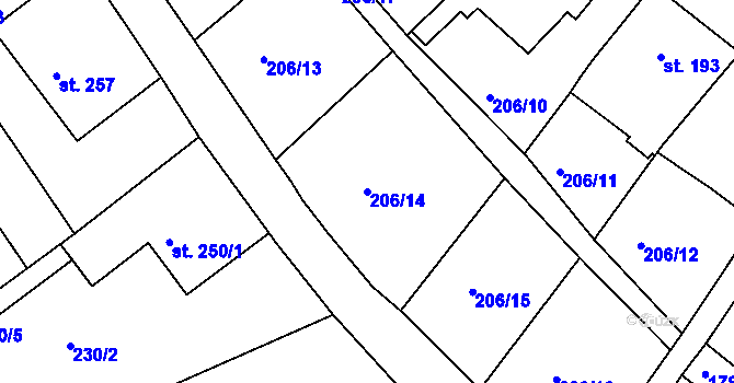 Parcela st. 206/14 v KÚ Velká Jesenice, Katastrální mapa