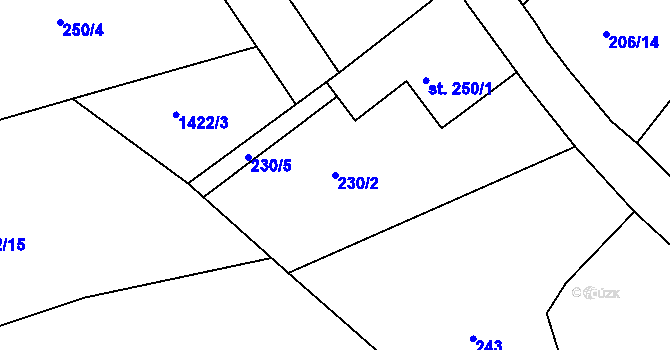 Parcela st. 230/2 v KÚ Velká Jesenice, Katastrální mapa