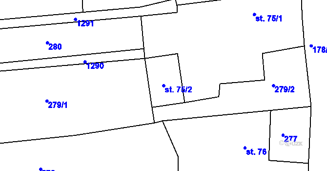Parcela st. 75/2 v KÚ Velká Jesenice, Katastrální mapa