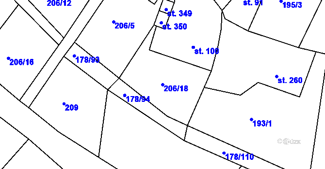 Parcela st. 206/18 v KÚ Velká Jesenice, Katastrální mapa
