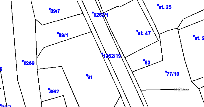 Parcela st. 1262/19 v KÚ Velká Jesenice, Katastrální mapa