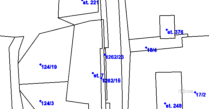 Parcela st. 1262/23 v KÚ Velká Jesenice, Katastrální mapa