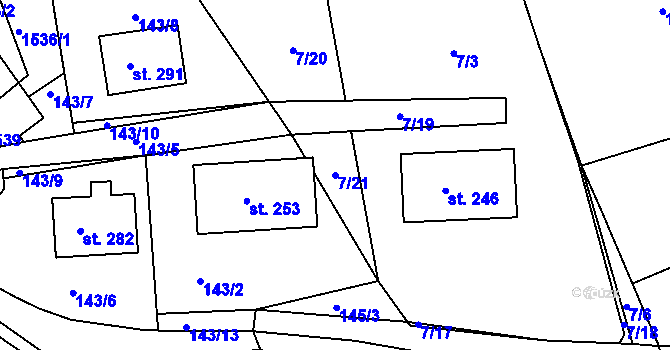 Parcela st. 7/21 v KÚ Velká Jesenice, Katastrální mapa