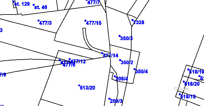 Parcela st. 477/14 v KÚ Fojtova Kraš, Katastrální mapa