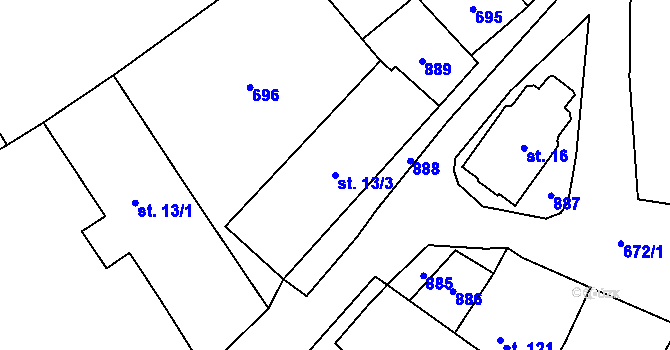 Parcela st. 13/3 v KÚ Hukovice u Velké Kraše, Katastrální mapa