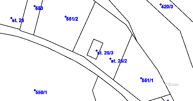 Parcela st. 25/3 v KÚ Hukovice u Velké Kraše, Katastrální mapa