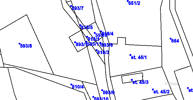 Parcela st. 818/3 v KÚ Malá Kraš, Katastrální mapa