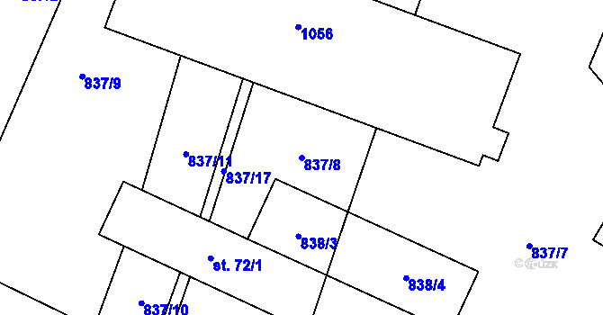 Parcela st. 837/8 v KÚ Malá Kraš, Katastrální mapa