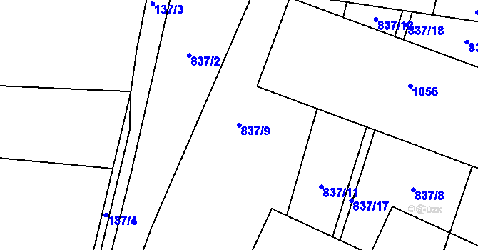 Parcela st. 837/9 v KÚ Malá Kraš, Katastrální mapa