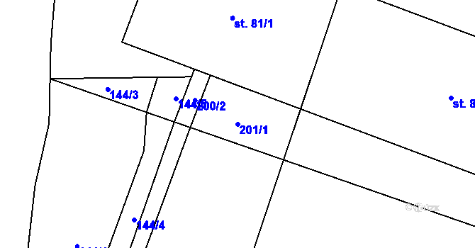 Parcela st. 201/1 v KÚ Malá Kraš, Katastrální mapa