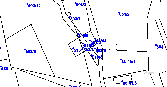 Parcela st. 818/1 v KÚ Malá Kraš, Katastrální mapa