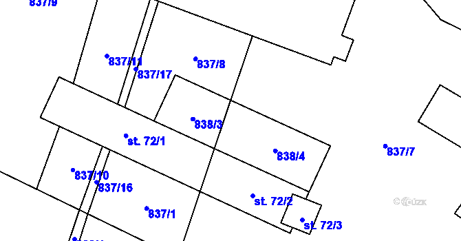 Parcela st. 838 v KÚ Malá Kraš, Katastrální mapa