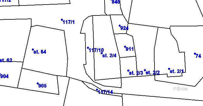 Parcela st. 2/4 v KÚ Velká Lečice, Katastrální mapa
