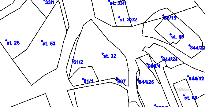 Parcela st. 32 v KÚ Velká Lečice, Katastrální mapa